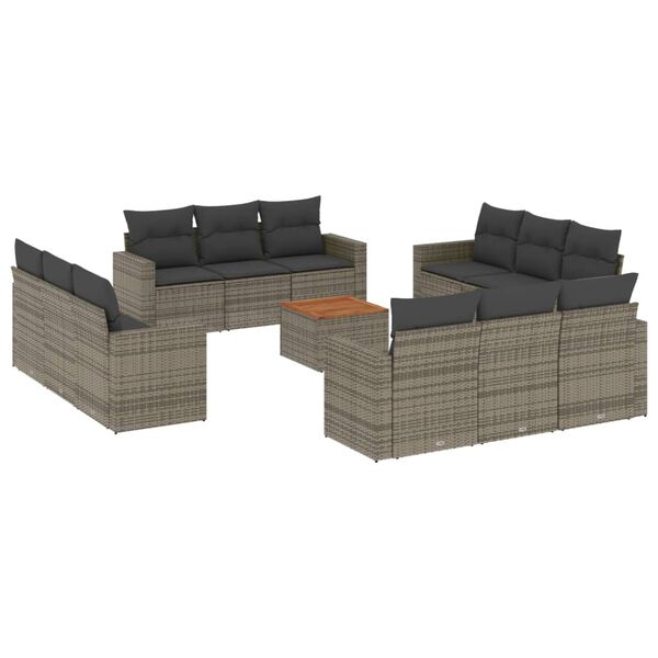 vidaXL 13-delige Loungeset met kussens poly rattan grijs