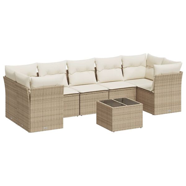 vidaXL 8-delige Loungeset met kussens poly rattan beige