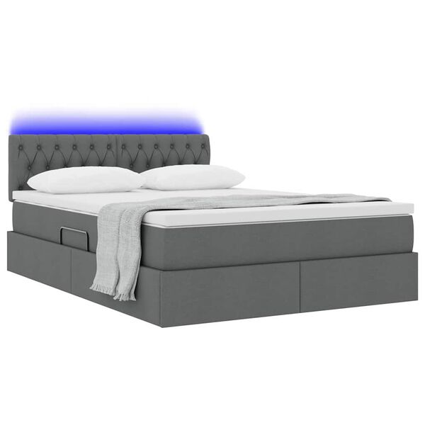 vidaXL Opbergbed met LED met matras Donkergrijs 140 x 200 cm Polyester