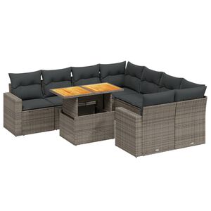 vidaXL 9-delige Loungeset met kussens poly rattan grijs
