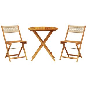 vidaXL 3-delige Bistroset polypropeen en massief hout beige