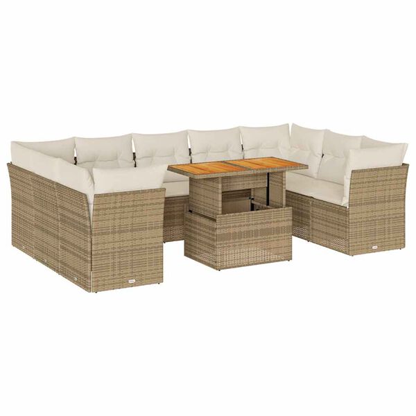 vidaXL 10-delige Loungeset met kussens poly rattan beige