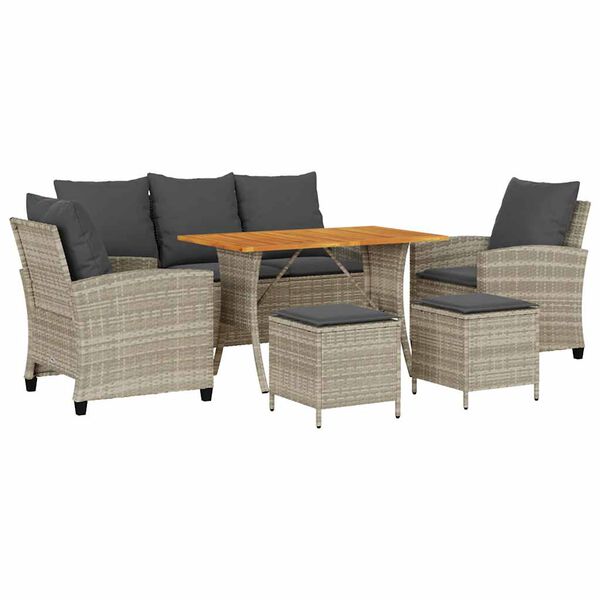 vidaXL 6-delige Loungeset met kussens poly rattan lichtgrijs