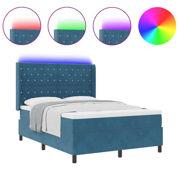 vidaXL Boxspringbed met LED-striplichten Blauw 140 x 190 cm Fluweel