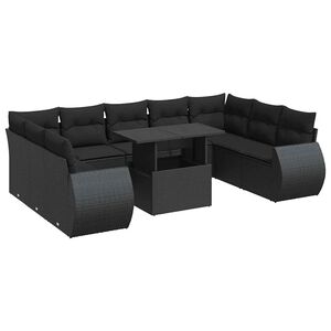 vidaXL 10-delige Loungeset met kussens poly rattan zwart