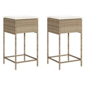 vidaXL Tuinbarkrukken 2 st met kussens poly rattan beige