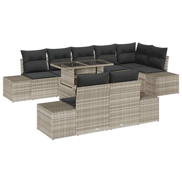 vidaXL Tuin Sofa Set met opslag 9 pcs Lichtgrijs Poly riet