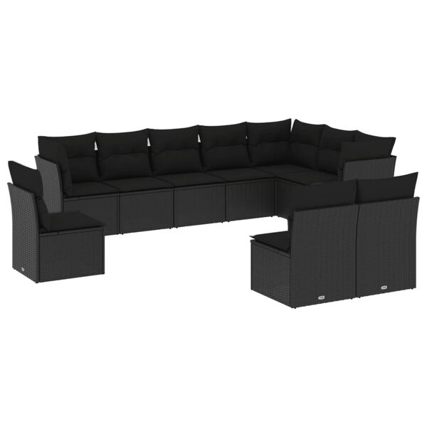 vidaXL 10-delige Loungeset met kussens poly rattan zwart