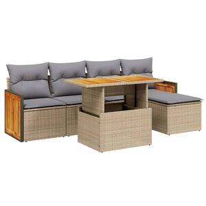 vidaXL 6-delige Loungeset met kussens poly rattan beige