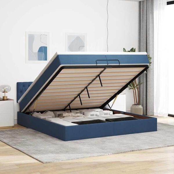 vidaXL Ottoman bed met matras 200x200 cm stof blauw
