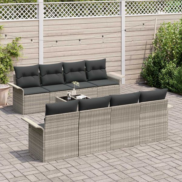 vidaXL Tuin Sofa Set 9 pcs Lichtgrijs Poly riet