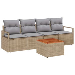 vidaXL Tuinbankenset met opslag 5 pcs Beige en Licht Grijs poly rattan