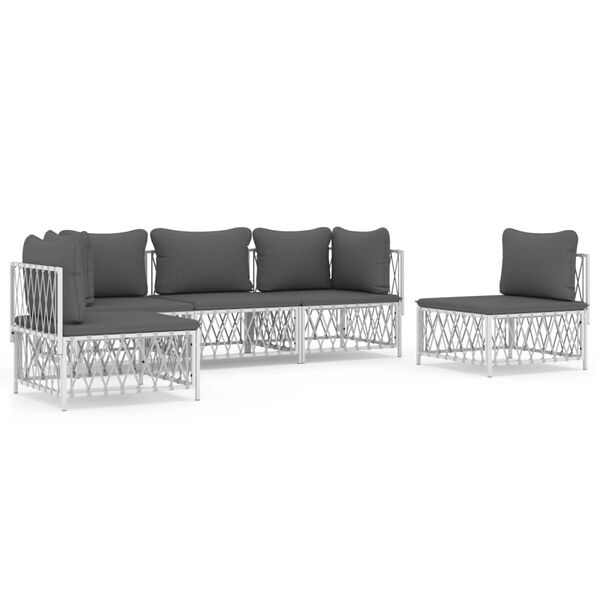 vidaXL 5-delige Loungeset met kussens staal wit