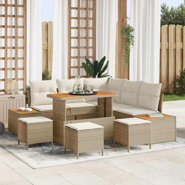 vidaXL Tuinbankenset 9 pcs Beige poly rattan