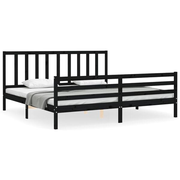 vidaXL Bedframe met hoofdbord massief hout zwart 200x200 cm