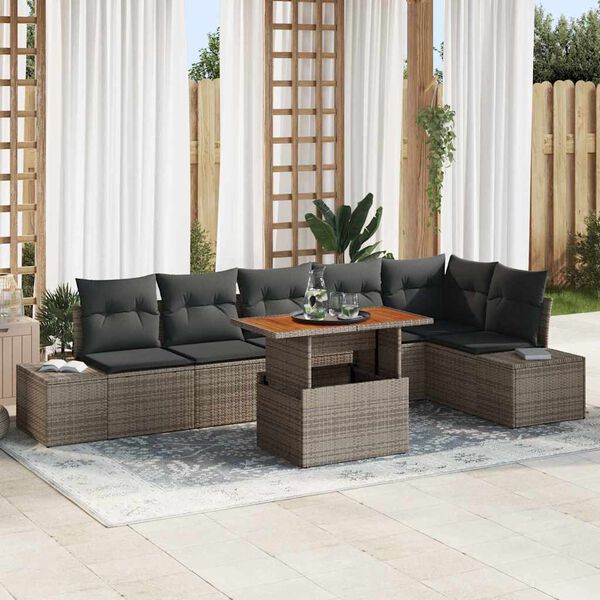 vidaXL Tuin Sofa Set met opslag 7 pcs Grijs Poly riet