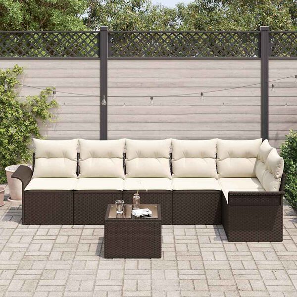vidaXL Tuin Sofa Set met kussen 7 pcs Bruin poly rattan