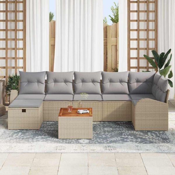vidaXL Tuin Sofa Set met kussen met opslag 8 pcs Beige Poly riet