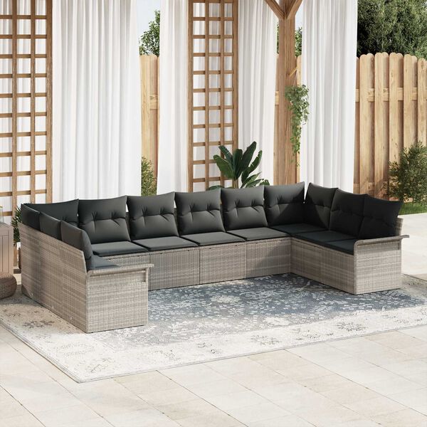 vidaXL Tuin Sofa Set met opslag 10 pcs Lichtgrijs poly rattan