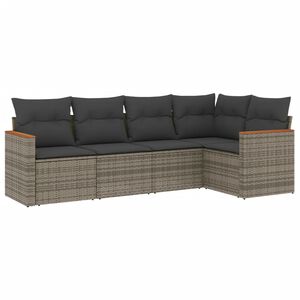 vidaXL 5-delige Loungeset met kussens poly rattan grijs
