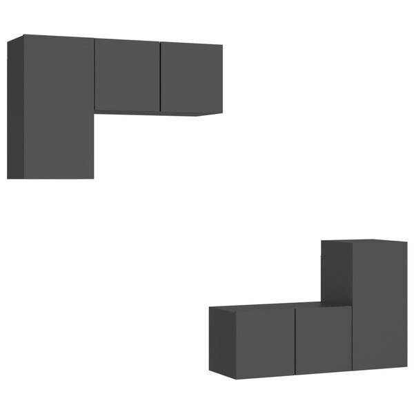 vidaXL 4-delige Tv-meubelset bewerkt hout grijs