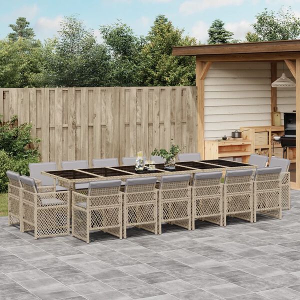 vidaXL 17-delige Tuinset met kussens poly rattan gemengd beige