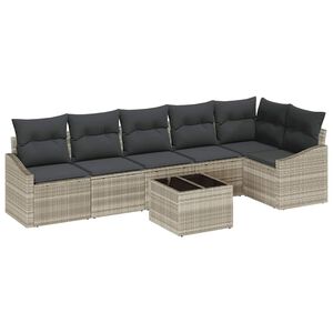 vidaXL Tuinbankenset 7 st Lichtgrijs poly rattan