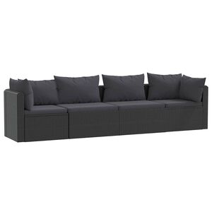 vidaXL 4-delige Loungeset met kussens poly rattan zwart