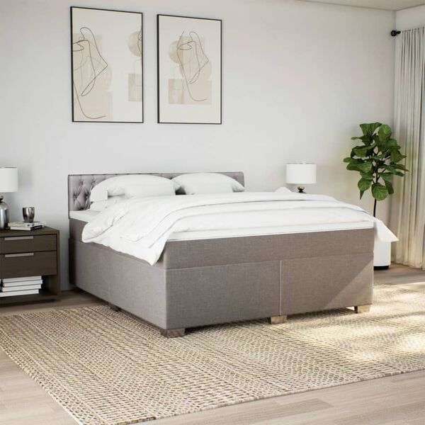 vidaXL Boxspring met matras stof taupe 180x200 cm