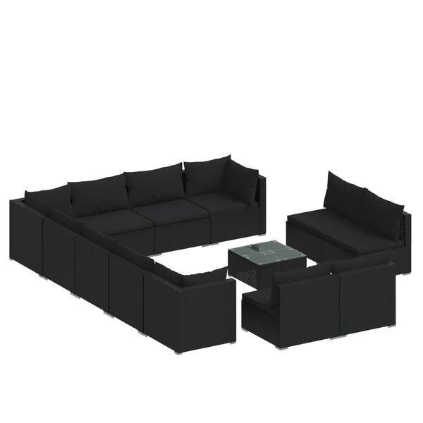 vidaXL 13-delige Loungeset met kussens poly rattan zwart