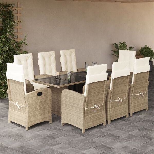 vidaXL 9-delige Tuinset met kussens poly rattan beige