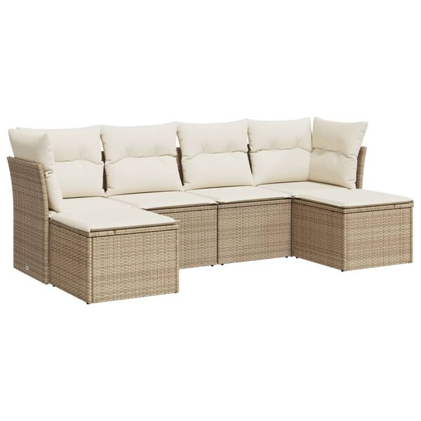 vidaXL 6-delige Loungeset met kussens poly rattan beige