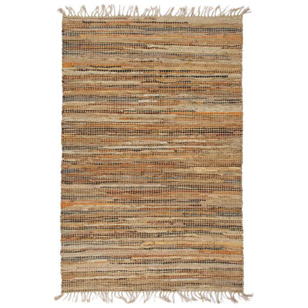 vidaXL Vloerkleed chindi handgeweven 190x280 cm leer jute tan