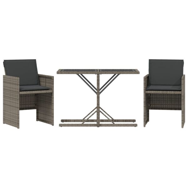 vidaXL 3-delige Bistroset met kussens poly rattan grijs