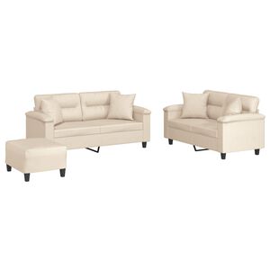 vidaXL 3-delige Loungeset met kussens microvezelstof beige
