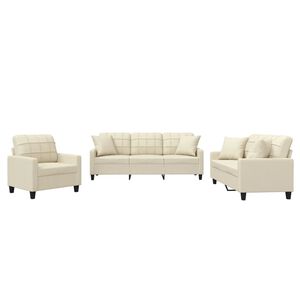 vidaXL 3-delige Loungeset met kussens kunstleer cr&egrave;mekleurig