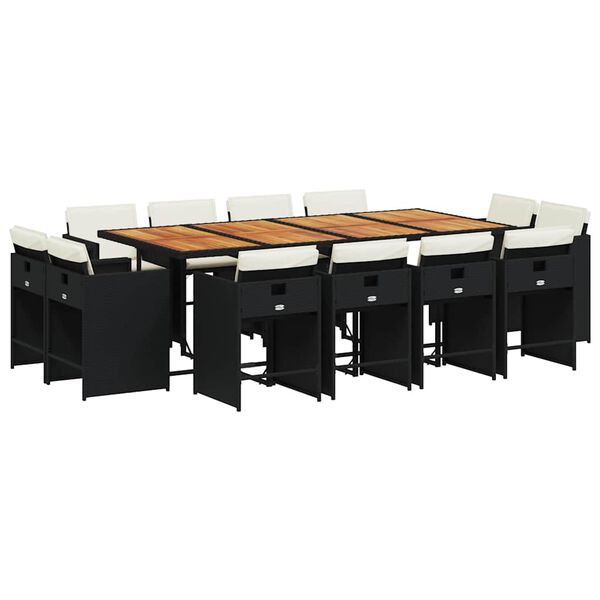 vidaXL 13-delige Tuinset met kussens poly rattan zwart