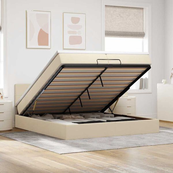 vidaXL Ottoman bed met matras 200x200 cm stof cr&egrave;mekleurig