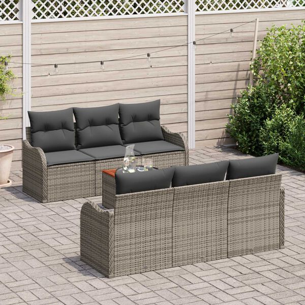 vidaXL Tuinbankenset met kussen 7 pcs Grijs poly rattan