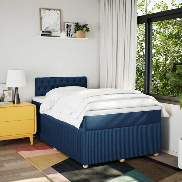 vidaXL Boxspring met matras stof blauw 120x190 cm