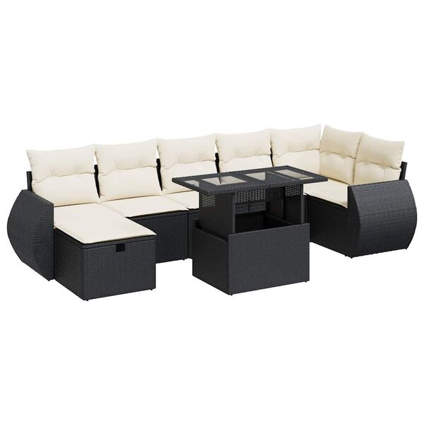 vidaXL 8-delige Loungeset met kussens poly rattan zwart