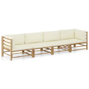 vidaXL 4-delige Loungeset met cr&egrave;mewitte kussens bamboe