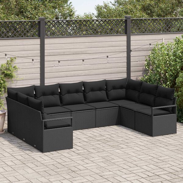 vidaXL Tuin Sofa Set 9 pcs Zwart Poly Rattan en Poedergecoat Staal