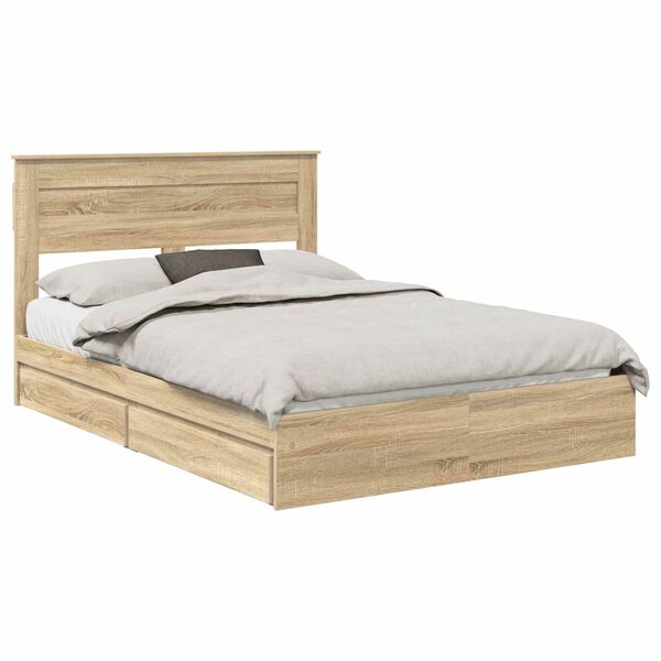 vidaXL Opslag bed met lade Sonoma Eiken 140 x 190 cm Bewerkt hout