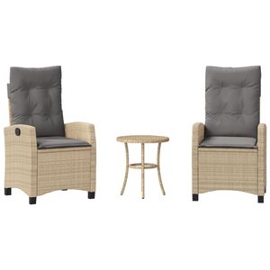 vidaXL 3-delige Bistroset met kussens poly rattan gemengd beige