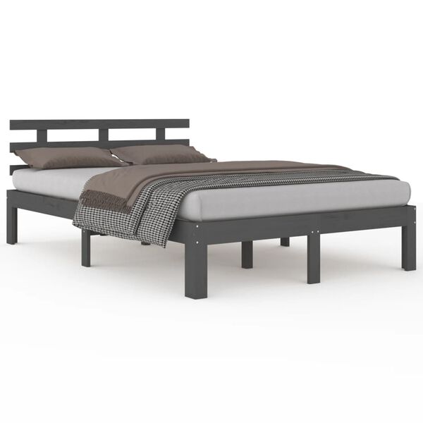 vidaXL Bedframe massief hout grijs 150x200 cm