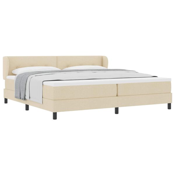 vidaXL Boxspringbed met matras met hoofdeinde Cr&egrave;me 200 x 200 cm Stof