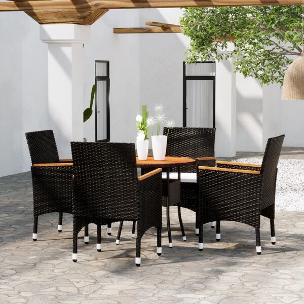 vidaXL 5-delige Bistroset poly rattan en massief hout zwart