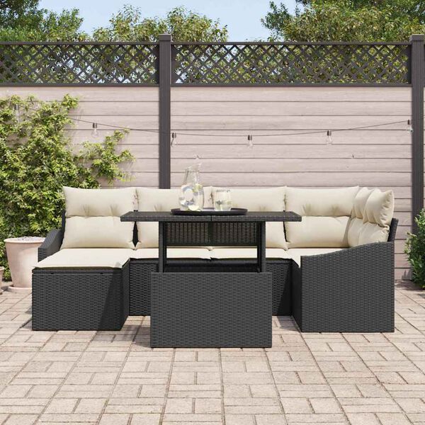vidaXL Tuin Sofa Set met kussen met opslag 7 pcs Zwart en Cr&egrave;me