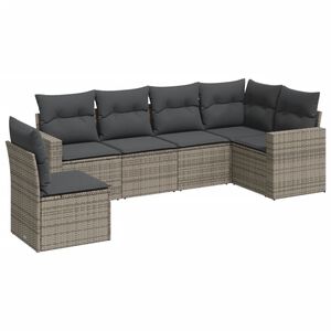 vidaXL 6-delige Loungeset met kussens poly rattan grijs